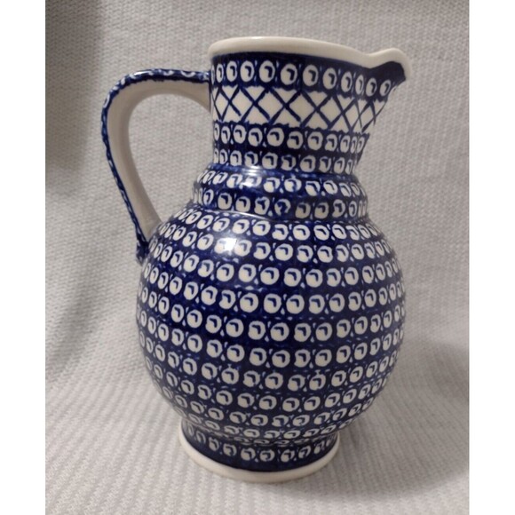 Polish Pottery Boleslawiec Pitcher Jug ~ 9.5" Tall -Blue- Handmade-Replacements - Picture 2 of 6